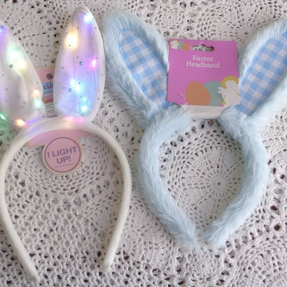 Dan Dee Other - Childs Plush Easter Bunny Ears Headbands Pair Dan Dee & Light Up NWT